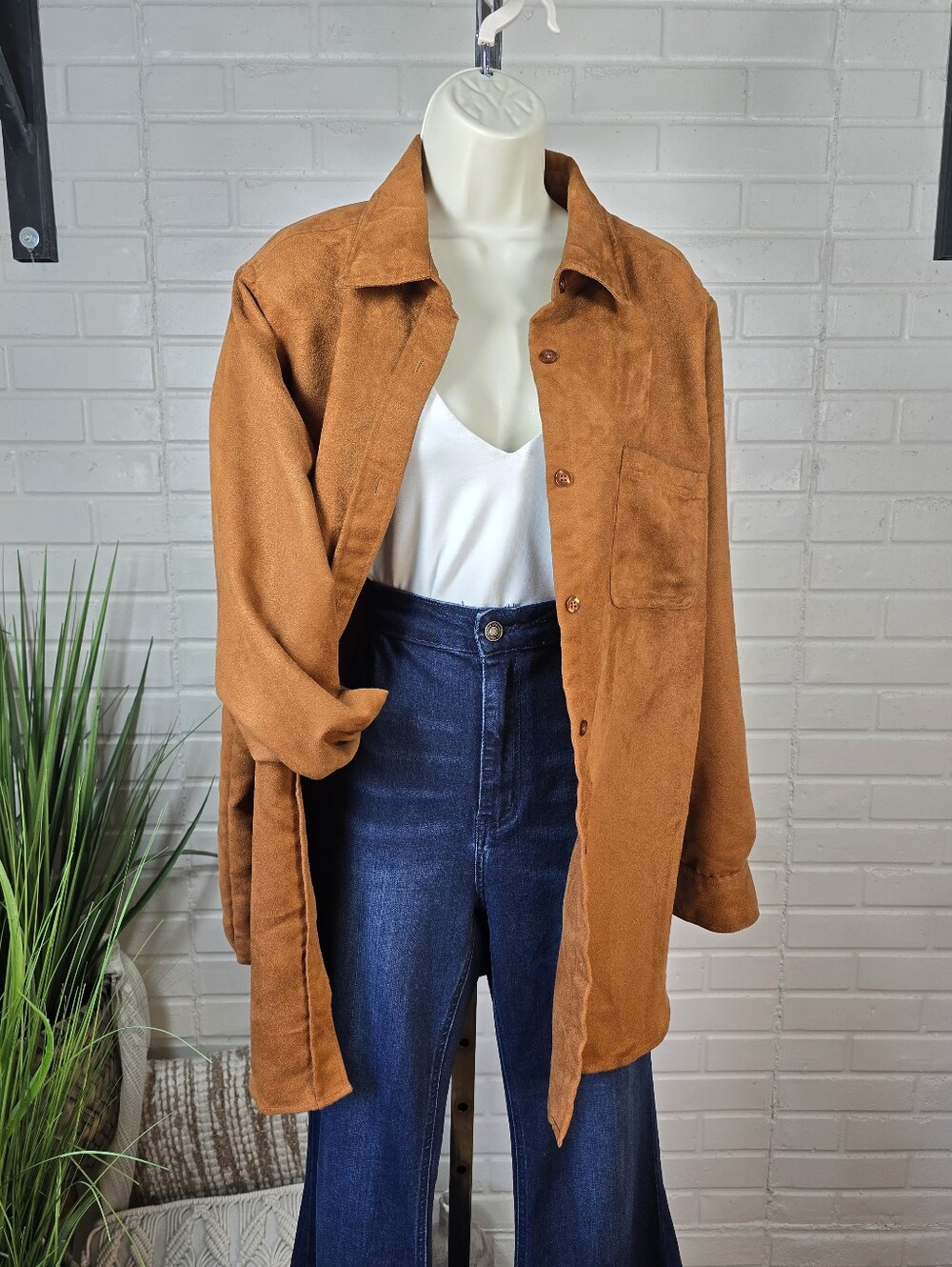 Woman Within Oversized Suede Shirt Jacket Brown Large
